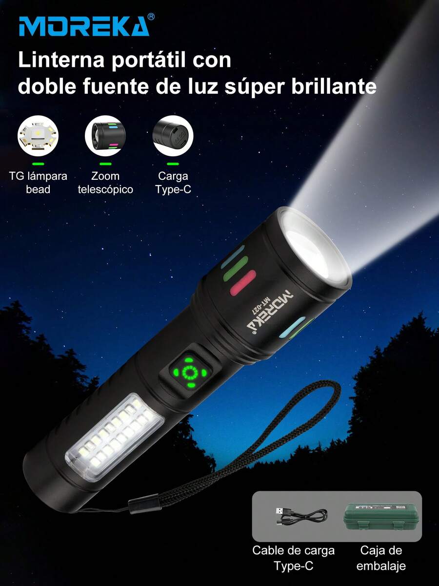 Linterna láser blanca anticaída portátil para exteriores de 10 W de alta potencia, con múltiples ajustes, zoom telescópico, resistente al agua, luz de alarma, carga de emergencia para móvil - MT-027 - Ver 1