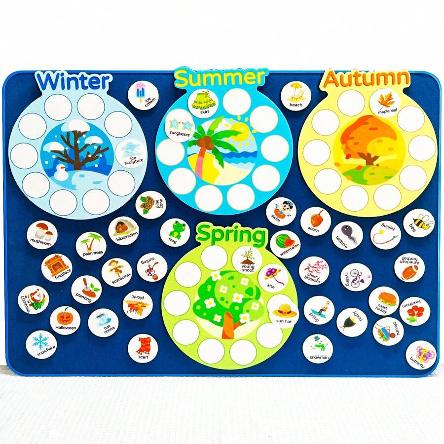 Quixorblex 1 Set Four Seasons Felt Sorting, Seasonal Cognition Teaching Tool, Interactive Learning And Educational Supplies, Spring Summer Autumn Winter Matching Felt Game, Scenario-Based Teacher Teaching Material, Fun Seasonal Enlightenment Learning Teaching Aid