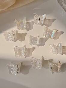 20pcs Y2K Mini Iridescent Butterfly Hair Clips, Transparent Aurora Small Butterfly Hair Claw, Cute Small Hair Claw, Sweet Fairy-Like Bangs Side Hair Accessory, Women's Hair Accessory, Gift Recommendation - Clear - View 8