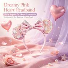 Disney Pink Heart Sequin Mickey Ears Headband, Sweet Bow Decor Hair Accessory, Suitable For Halloween, Christmas, Theme Park, Party, Cosplay Costume - Love a - View 3