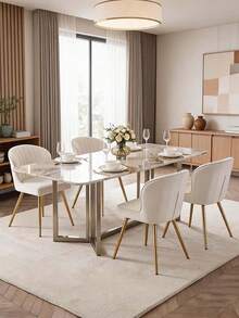 WAHSON OFFICE CHAIRS 2PCS Velvet Kitchen Chair Side Dining Chairs Armless Tub Chair With Metal Legs - Beige - View 4