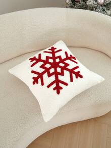 LCUHPCL 1pc Christmas Faux Lamb Fur Vintage Red Snowflake 3D Embroidered Pillowcase, Suitable For Bedroom, Living Room, Sofa, Daily Use, Party And Various Environments - Red - View 9