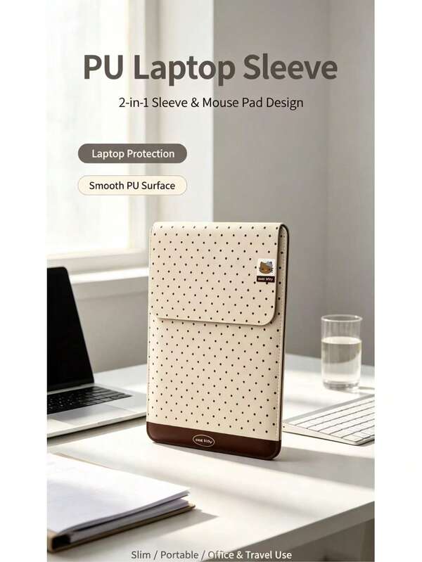 1pc, 2-In-1 Laptop Sleeve, Multifunctional Flip Design That Can Be Used As A Mouse Pad, Thin, Portable And Shockproof Laptop Sleeve, Cute Leopard Print Polka Dot Kitten Pattern, Suitable For Women And Girls For Office Travel