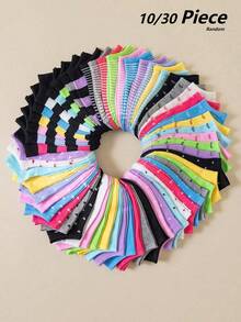 20 Pairs Low-Cut Invisible Socks, Suitable For Back To School Season, All-Season Wear, Designed With Cute Stripes, Hearts And Polka Dot Patterns, Breathable And Comfortable. Multiple Colors, Suitable For Daily Wear, Simple And Versatile Short Sock Style. (1 Pair), 10/30 Pieces, Includes Multiple Colors And Styles To Choose From. - Multicolor - View 10