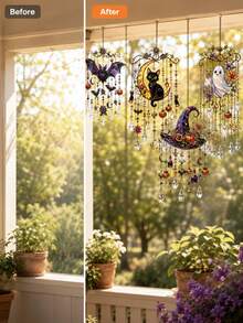 1pc Cute Halloween Pumpkin Wind Chime, Reflective Design With Colorful Light Effects, Suitable For Home, Car And Garden, Easy To Hang, Perfect Halloween Decoration And Gift, Adds Festive Atmosphere - Multiple Styles - View 7