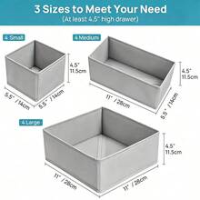 12件/6件 嬰兒托兒所抽屜衣物收納整理盒，可折疊拉鍊式尿布與奶瓶收納盒，適用於兒童襪子、內衣 - 灰色 - 查看 2