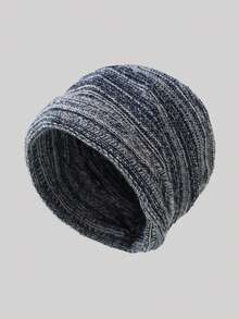 1pc Folded Mixed Knit Ribbed Beanie Hat, Simple Solid Color Loose Fit Oversized Warm Ear-Protective Knit Cap For Men And Women, Autumn/Winter - B - View 21