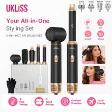 UKLISS 5-In-1 Multifunctional Hair Dryer, 5 Detachable Interchangeable Heads, 3 Temperature Settings, Wavy Curls, Back To School, Travel, Home Use - Multicolor - View 2