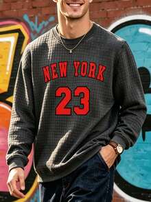 Men's Sports & Outdoor Sweatshirt, Autumn Letter Print Crew Neck Long Sleeve Loose Fit Athletic Sweatshirt - Dark Grey - View 1