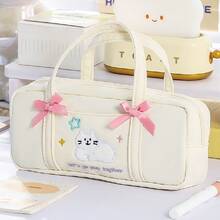 2pcs, Simple Handheld Cat Pencil Bag Zipper Double Bow Stationery Storage Bag Cosmetic Storage Bag Durable Desktop Pen Bag Student Back To School Office Stationery Storage Bag - Pencil Case - View 6