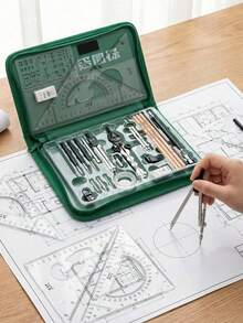 1 Set Premium Drawing Tool Kit (7/27/28/32 Pieces), Includes Stainless Steel Drawing Instrument, Precision Geometric Tools And CAD Tools, Multi-Function Combination Set. Suitable For Teaching And Architectural Sketching, Ideal Choice For Students And Engineers. Writing Tools Suitable For Students, Schools, Offices And Educational Scenarios. Back To School, New Semester, Office Supplies, School Supplies, Art Supplies, Desk Accessories. - Sets - View 4