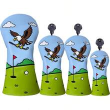 Set Penutup Kepala Stik Golf untuk Driver, Fairway Wood, dan Hybrid, Desain Lapangan Golf Botak Bordir, Penutup Pelindung Stik untuk Pria dan Wanita - D - View 2