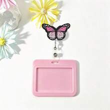 1 Set Handmade Felt Fabric Large Butterfly Design Nurse ID Badge Reel With Retractable Clip, Comes With Horizontal Slide Cover ID Card Holder, Gift For Doctors, Nurses, Teachers, Students, Office Staff - C-butterfly - View 2