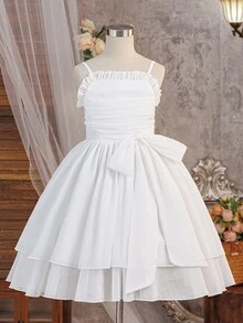 Tween Girls White Chiffon Spaghetti Strap Ruffle Elegant Wedding Dress Princess Gown Suitable For Graduation Prom Birthday Party Flower Girl Wedding Dress Party Holiday - White - View 6
