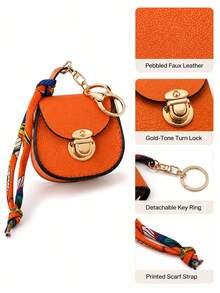 Móc khóa charm túi mini thời trang, mặt treo ví da PU kèm dây đeo khăn in họa tiết và khóa cài, phụ kiện cho ví đựng xu, túi xách, ba lô dành cho nữ và bé gái - Nhiều màu - Xem 3