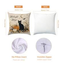 Autumn Halloween Black Cat Ghost Pumpkin Cushion Cover 4pcs Set, Single-Sided Printed Peach Skin Velvet Polyester Material, 45*45CM/18*18inch Pillow Covers Suitable For Room Decoration, Modern Minimalist Sofa Living Room Decor, Gift Giving, Party Decoration - Multicolor - View 3