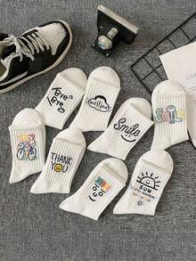 1/5 Pairs Random Style Men's Comfortable Personalized Pattern Mid-Calf Socks, Autumn Socks - Multicolor - View 2