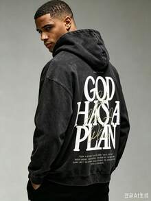 Jesus Tee God Has A Plan Graphic Tee Double-Sided Print Washed T-Shirt Holiday Gifts Y2K Men's Graphic Tees, 230G Cotton T - Shirts,100% Pure Cotton - 黑色5 - 查看 2