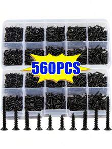 560pcs Self-Tapping Screw Set With Convenient Storage Box, Multiple Sizes And Styles - Includes Screwdriver And Flat Head, For Wood Repair And Electrical Assembly - A - View 2