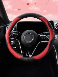 1PC Black Pink PU Leather Steering Wheel Cover, Cute Feminine Car Interior Accessories, Stylish Color Block Round Auto Decor With Soft Textured Grip, Premium Stitched Universal Fit Steering Wheel Protector For Women Daily Commute Road Trip - A - View 11