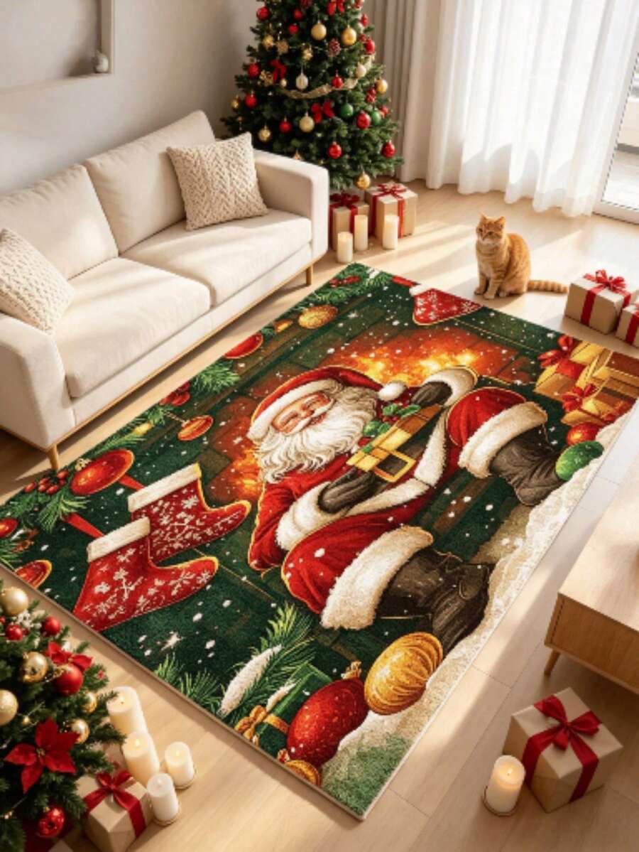 1pc Santa Claus Doormat, Bathroom Mat, Bathroom Rug, Doormat, Small Rug, Carpet, Floor Mat, Home Decor, Area Rug, Outdoor Mat, Home Decor, Area Carpet, Bedroom Rug, Washable Carpet - Multicolor - View 1