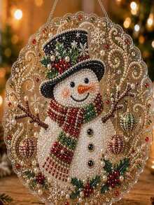 Christmas Pearl Diamond Painting Suncatcher Set, DIY Handmade | Pre-Assembled Metal Chain, Acrylic Round Plate With Lace Edge, 3D Mixed Size Pearl Beads, Holiday Window Wall Decor - A - View 15