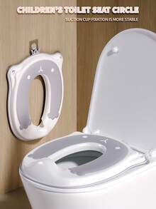 1pc Grey Cartoon Bear Crown Toilet Seat Cover, Suction Cup Fixed, Unisex, Suitable For Toilet Training - Light Grey - View 3