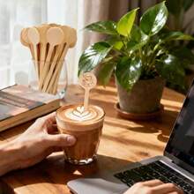 50pcs Disposable Wooden Coffee Stir Sticks, Wooden Coffee Stir Sticks, High Quality Disposable Beverage Stir Sticks, Suitable For Restaurant And Bar Use, Suitable For Tea And Cocktails, Suitable For Home Or Cafe Use. Coffee Accessories. - Multicolor - View 2