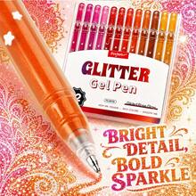 12pcs 12Colors Glitter Gel Pens Set, Shiny Sparkle Colored Ink Drawing Pens For Journal Scrapbooking DIY Craft Student Stationery - Color Style Randomized - View 3