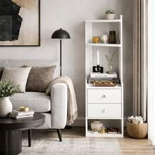 Mueble Esquinero de Melamina Color Blanco 45x40x160 cm | Estantería Organizadora Alta con 2 Cajones, 2 Repisas y 1 Compartimiento Abierto | Diseño Moderno Minimalista | para Sala, Oficina y Dormitorio | Fácil de Armar - Blanco - Ver 3