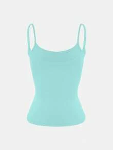 XLLAIS Sexy Backless Women Camisole, Elastic Casual Spaghetti Strap Tank Top Summer, Y2K Aesthetic - Mint Blue - View 6