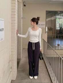Atasan Rajut Polos Elegan Manis YCYC Musim Semi/Musim Gugur + Kamisol Rajut - Putih - View 4
