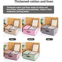 1pc Linen Foldable Storage Bin With Lid, Multi-Functional Organizer Basket For CD Collection, Toys, Clothes, Sundries Storage, Bedroom, Game Room, Closet, Laundry Room Home Space Organization - Beige - View 7