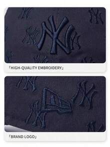 New Era Navy Blue NY Letter Embroidered All-Over Pattern Curved Brim Cap, Low-Key Everyday Hat - Navy Blue - View 5