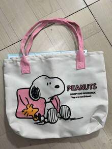 1pc Large Capacity Snoopy Color Block Canvas Shoulder Tote Bag, Casual Style, Durable Shoulder Strap And Sturdy Fabric, Foldable Lightweight Tote Bag Suitable For Women, Perfect For School, Work, Gym, Beach And Other Occasions - Rectangle - View 8