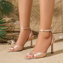 Women's Open Toe Stiletto High Heel Ankle Strap Backless Party Sandals, Summer Fashion High Heels - Champagne - View 5