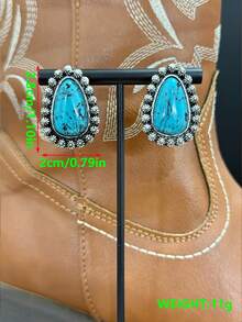 Pendientes de mujer de estilo bohemio vintage europeo y americano, hechos a mano con turquesa tallada. Sencillos y de moda, adecuados para uso diario, citas, asistir a fiestas temáticas, recibirás muchos cumplidos de tus amigos cuando los uses - Multicolor - Ver 4
