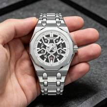 1PC Mechanical-Style Men's Watch, Skeleton Dial, Octagonal Case, With Date Display, Perfect For Everyday Wear Or As A Gift - one-size - View 7