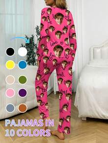 Customized Women's Pajama Set, Can Print Any Pattern, Personalized Unique Gift, Suitable For Family, Friends And Holiday Parties - Black - View 3
