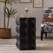 60CM Height Three-Dimensional Embossed Pattern Design Retro Side Table Retro Wooden Nightstand Black,No Assembly Required - 黑色 - 查看 6