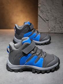 1 Pair Kids' Hiking Shoes, Convenient Hook And Loop Design, Stylish, Anti-Slip, Wear-Resistant, Mid-Top Outdoor Sports Shoes For Long-Distance Trekking - Grey - View 3