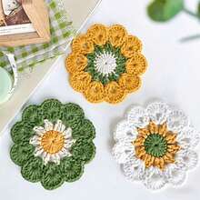 1pc/Set Handmade Crochet Floral Coaster, Suitable For Kitchen And Dining Table Decoration, Thickened Heat-Resistant Floral Table Mat, With Crochet Edge Decorative Fabric Heat Insulation Pad, Suitable For Hot Cups And Mugs, Country Style Dining Table Arrangement Accessory - Multicolor - View 9