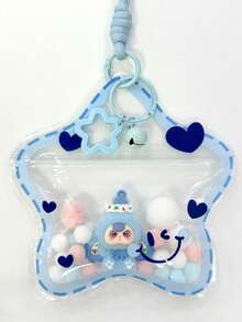 1 Bag Macaron Color Flocked Doll With Transparent PVC Printed Star Bag Charm Lanyard, Dopamine Star Keychain With Spring Clip, Bag Pendant, Birthday Gift, Party Favor - Multicolor - View 9