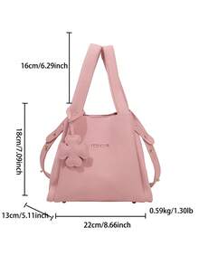 Women's 2pcs Solid Color Embroidered Soft Embossed Letter Bucket Bag With Open Top Magnetic Closure Inner Bag, Essential For Shopping And Travel, Handheld, Shoulder And Crossbody - Multicolor - View 9