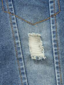 Jaket Denim Biru Anak Laki-laki, Gaya Kasual Musim Semi/Gugur Klasik, Model Longgar dengan Efek Lusuh dan Serbaguna, Atasan Luar yang Bergaya - Biru - View 9