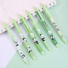 6pcs Set Panda & Bamboo Cute & Stylish Push-Button Ballpoint Pens, Minimalist Design, Durable, Suitable For Girls, With Black Ink, Back To School - Black - View 7