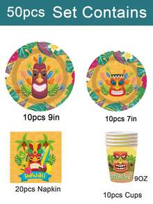 50/10件組夏威夷 Luau 派對用品一次性餐具套裝，含紙盤與餐巾紙，適用生日派對、節日聚會、婚禮、畢業典禮、夏季派對等多種場合 - 多色 - 查看 13