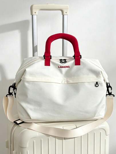 Bolsa de viaje corto de gran capacidad expandible, tela de nailon ligera con asa suave y correa cruzada ajustable y desmontable, diseño expandible en la parte inferior con bolsillo exterior delantero, bolsa de fitness y deportes minimalista con correa trasera para equipaje, adecuada para viajes cortos de mujeres, entrenamiento de fitness, vida estudiantil en dormitorios, viajes de negocios y equipaje de mano portátil