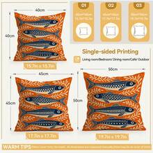 4pcs/1pc Vintage Sardine Pattern Pillow Case Without Insert, Single-Sided Printed Pillow Case, Suitable For Living Room Bedroom Home Decor, All-Season Pillow Case - Multicolor - View 4