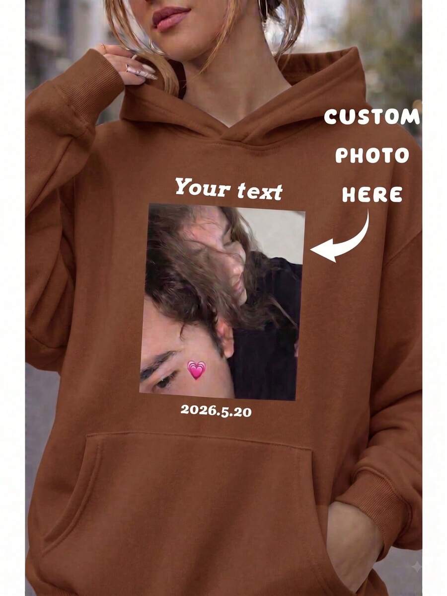 Custom Women's Hoodie, Suitable For Autumn/Winter Wear. Upload Your Favorite Photo/Friend/Lover/Landscape/Pet Image. Sports - Coffee Brown - View 1